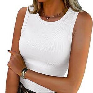 Ribbed Racerback Tank Top Sleeveless High Neck Slim Fit Summer